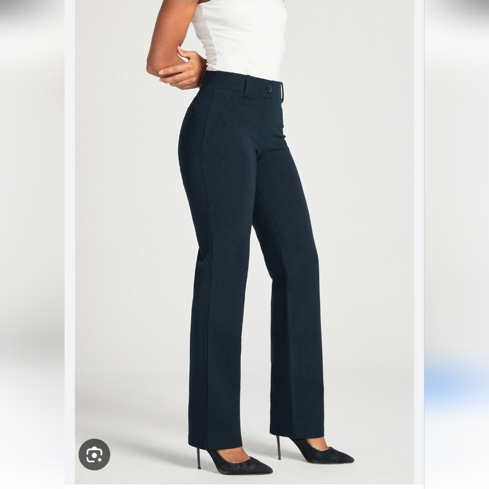 Betabrand Classic DPYP Dress Pant Yoga Pant Straight Navy Pull-on Stretchy Prepp